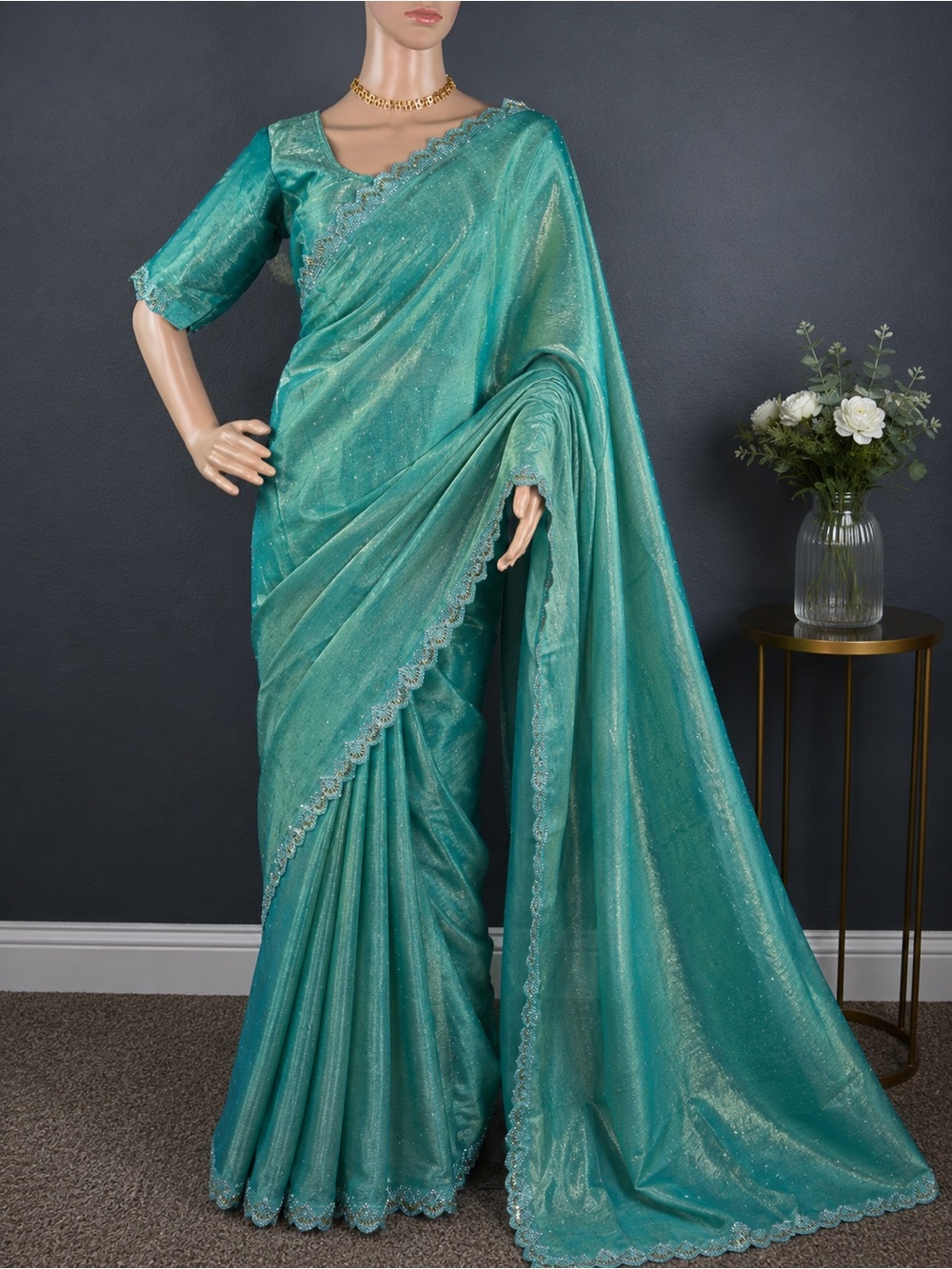 Brand new Jarkand Diamond Space silk saree with stitched blouse (34” - 42”)